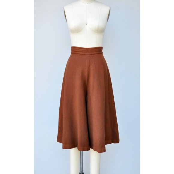 50s Brown High Waist Skort - High Waisted PantSkirt - Wool Skort Pants Skirt XXS - Picture 5 of 10